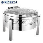Chafing Dish Factory - OEM 6L Round Hammered Silver Food Warmer