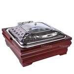 Square Chafing Dish Manufacturer - OEM Black Hammered Buffet Set with Wood Base