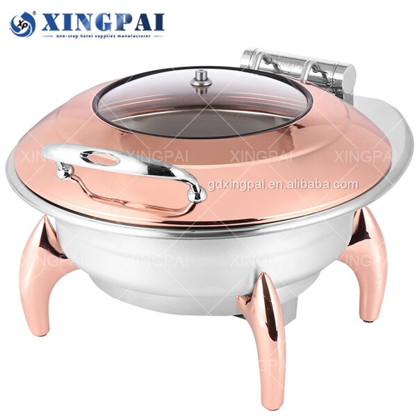 Rose Gold Chafing Dish Factory - OEM Round Fuel Food Warmer Buffet Set