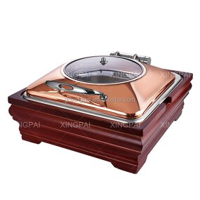 Wood Base Chafing Dish Manufacturer - OEM Square Stainless Steel Buffet Set