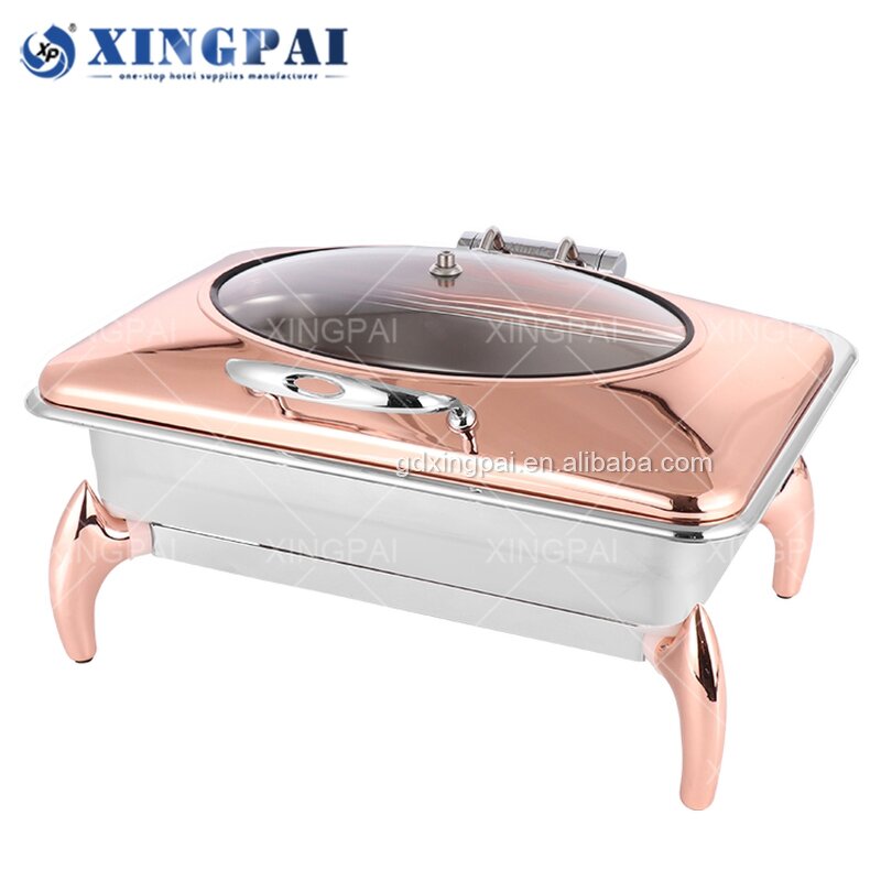 Rose Gold Chafing Dish Supplier - OEM Rectangle Stainless Steel Buffet Set