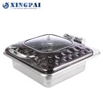 Square Chafing Dish Manufacturer - OEM Black Hammered Buffet Set with Wood Base