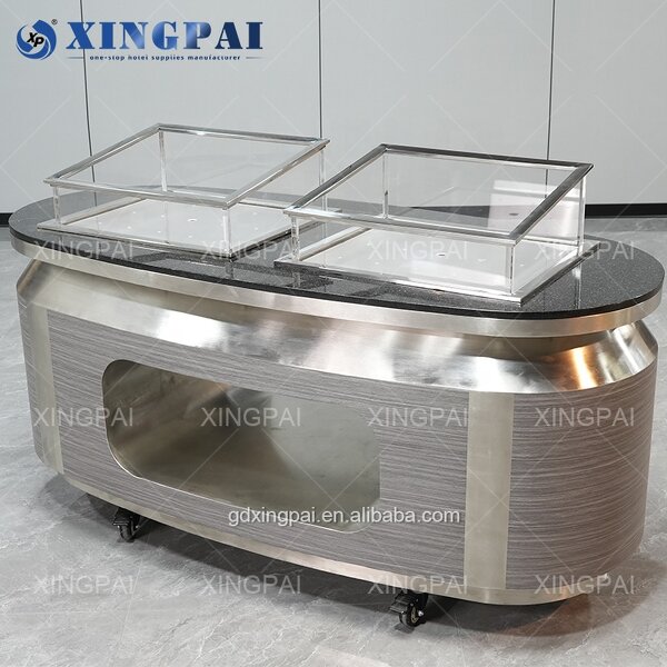 Dubai Buffet Table Manufacturer - OEM Movable Marble Top Stainless Steel
