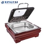 Square Chafing Dish Manufacturer - OEM Black Hammered Buffet Set with Wood Base