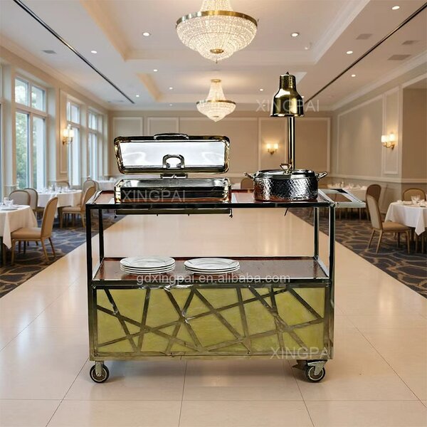 Wooden Flambe Cart Supplier - OEM 3-Tier Luxury Catering Serving Trolley