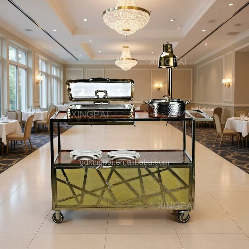 Wooden Flambe Cart Supplier - OEM 3-Tier Luxury Catering Serving Trolley