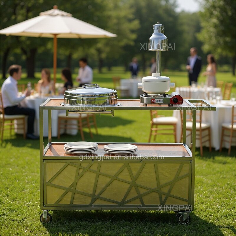 Wooden Food Cart Manufacturer - OEM 3-Tier Rectangular Serving Trolley