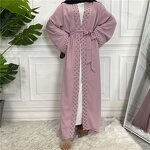 Muslim Dresses Manufacturer - OEM Solid Color Pearls Dubai Abaya