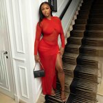 Hip Dress Factory - OEM Mesh Cross Long Sleeve Slit Dress