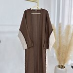 Islamic Dress Factory - OEM Eid Cardigan Coat Linen Abaya Set