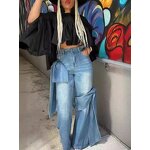 Women Jeans Supplier - OEM Denim Double Waist Pearl Wide Leg