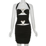 Tight Dress Supplier - OEM Spring Heart Metal Button Hollow Dress