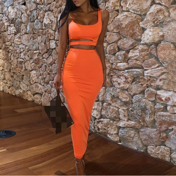 Two Pieces Set Manufacturer - OEM Strapless Crop Top Long Skirts Set