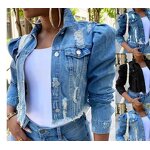 Denim Jacket Factory - OEM Fashion Beaded Short Sleeves Jacket