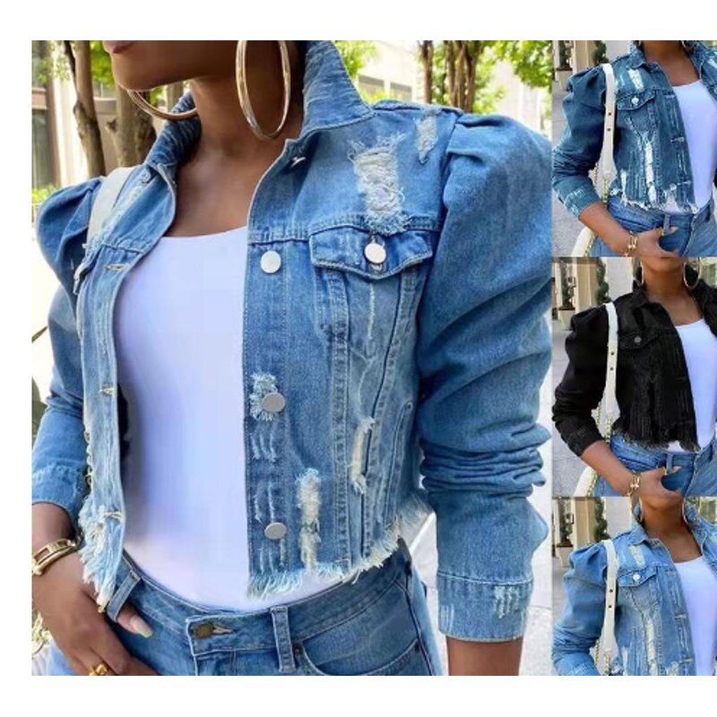 Denim Jacket Factory - OEM Fashion Beaded Short Sleeves Jacket