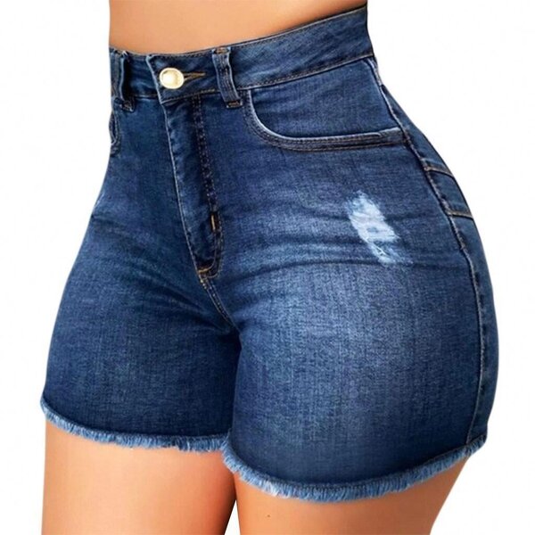 Denim Shorts Factory - OEM Stretch Slim Hole Fringe Shorts