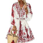 Short Dress Manufacturer - OEM Spring Lantern Sleeve Print Skirt