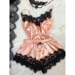 Nightwear Supplier - OEM Solid Color Satin Cardigan Lace Pajama