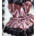 Nightwear Supplier - OEM Solid Color Satin Cardigan Lace Pajama