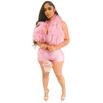 Two Piece Short Set Manufacturer - OEM Sexy Stretch Furry Halter Top