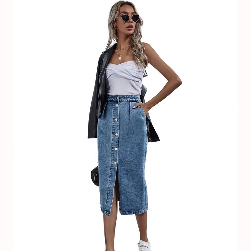 Denim Skirt Manufacturer - OEM Summer High Waist Single-breasted Skirt