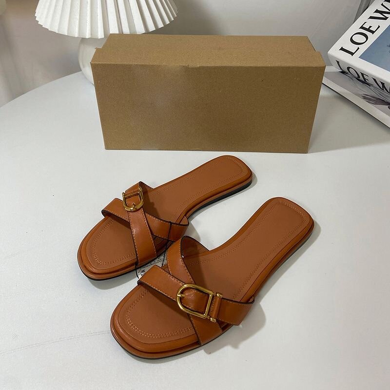 Women Sandals Factory - OEM Summer Cross-Strap Square-Toe Slippers