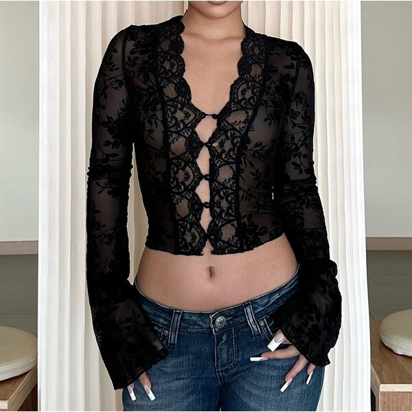 T-Shirt Manufacturer - OEM Spring Fall Patchwork Lace Short Sleeve