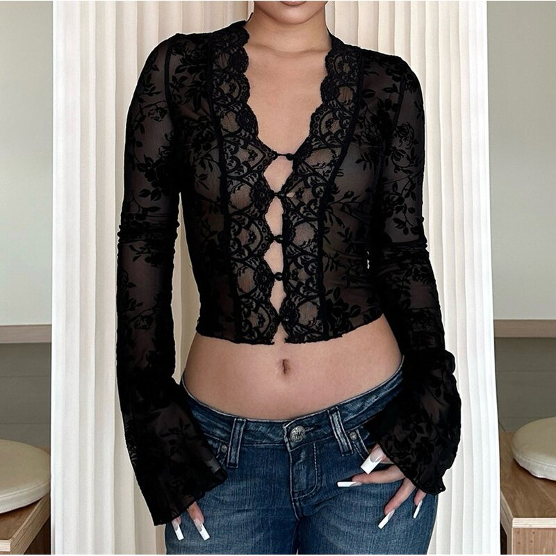 T-Shirt Manufacturer - OEM Spring Fall Patchwork Lace Short Sleeve