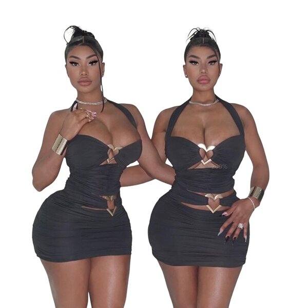 Tight Dress Supplier - OEM Spring Heart Metal Button Hollow Dress