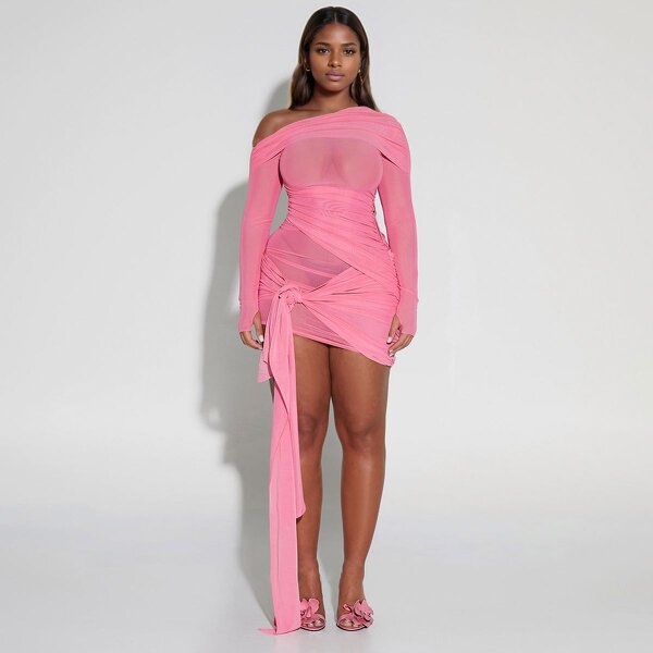 One Piece Dress Supplier - OEM Collar Design Sexy Folded Dress