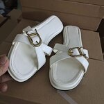 Women Sandals Factory - OEM Summer Cross-Strap Square-Toe Slippers