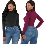 Bodysuit Factory - OEM Women Fashion Solid Color Long Sleeve