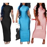 Slit Dress Factory - OEM Summer Solid Color Short Sleeve Dress