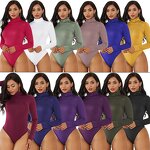Bodysuit Factory - OEM Women Fashion Solid Color Long Sleeve