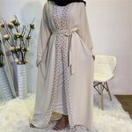 Muslim Dresses Manufacturer - OEM Solid Color Pearls Dubai Abaya