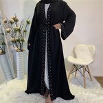 Muslim Dresses Manufacturer - OEM Solid Color Pearls Dubai Abaya