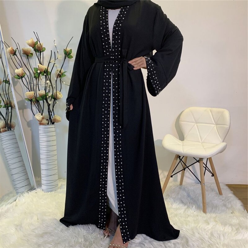 Muslim Dresses Manufacturer - OEM Solid Color Pearls Dubai Abaya