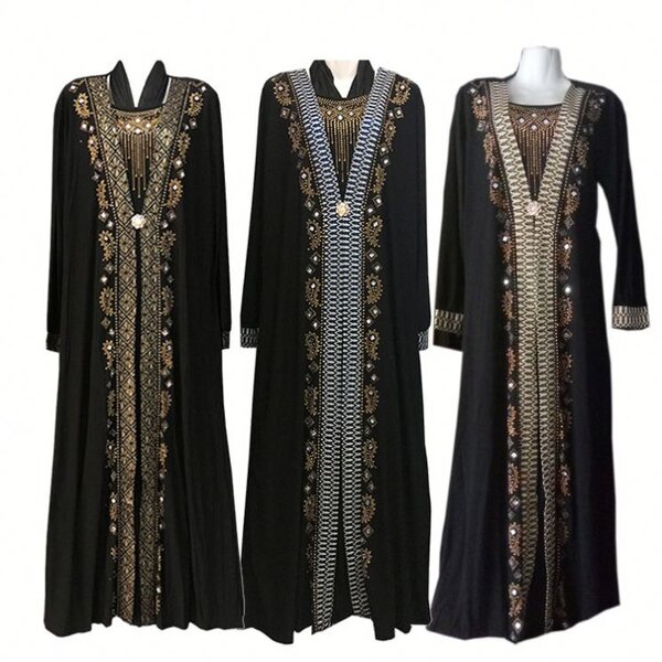 Islamic Robe Factory - OEM Striped Gold Pink Polyester Abaya