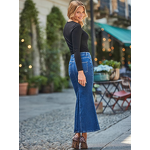 Denim Skirt Manufacturer - OEM Dark Wash Frayed Edge Floor Length