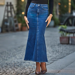 Denim Skirt Manufacturer - OEM Dark Wash Frayed Edge Floor Length