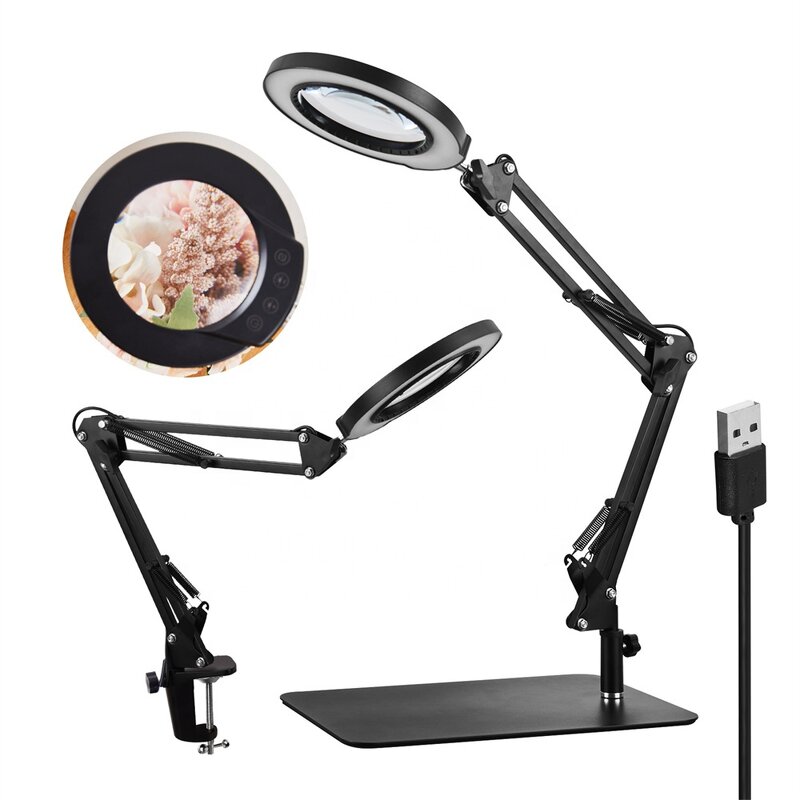 Desk Lamp with Magnifier Supplier - OEM Swing Arm 5 Modes 2-in-1