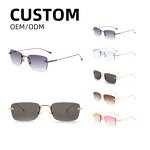 Square Rimless Sunglasses Factory - OEM Aochi Anti UV400 Black Metal