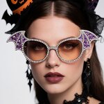 Halloween Accessories Glasses Supplier - New Ghost Rhinestone Bat Glasses for Party