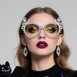 Halloween Accessories Glasses Supplier - New Ghost Rhinestone Bat Glasses for Party