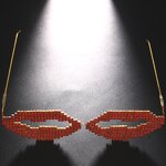 Women Lensless Glasses Supplier - Sexy Shiny Red Diamond Lip Shaped for Party