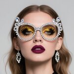 Halloween Accessories Glasses Supplier - New Ghost Rhinestone Bat Glasses for Party