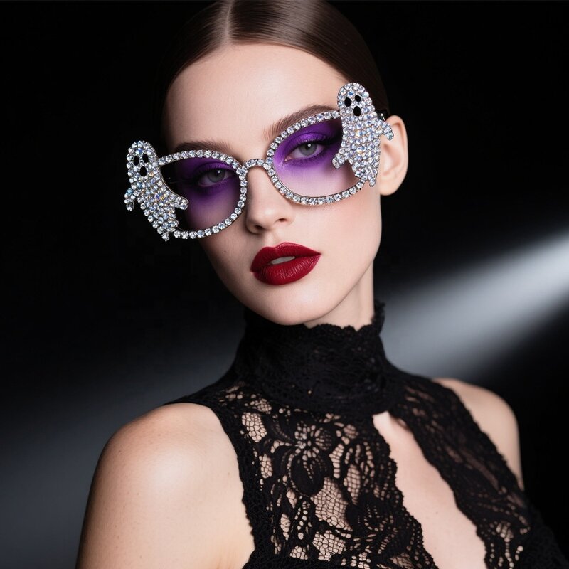 Halloween Accessories Glasses Supplier - New Ghost Rhinestone Bat Glasses for Party