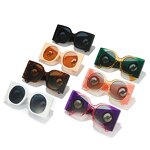 Custom Logo Sunglasses Supplier - Wide Leg Square Frame Round Lens Vintage Oversized