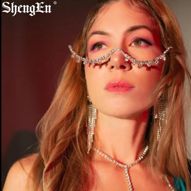 Diamond Eyeglass Frame Supplier - Luxury Fashion Lensless Wave for Party Accessories