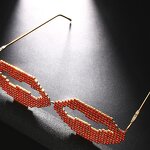 Women Lensless Glasses Supplier - Sexy Shiny Red Diamond Lip Shaped for Party